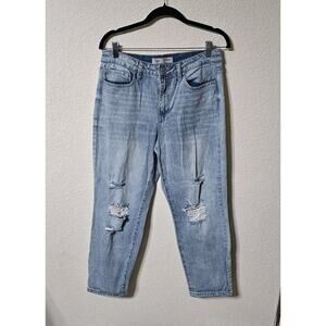 YMI Jeans Womens 11 High Rise Straight Distressed Blue Light Wash Denim Pockets